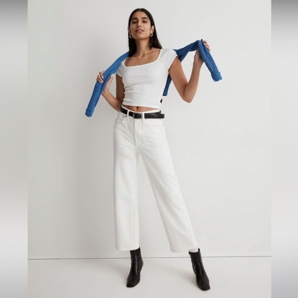 Madewell Perfect Vintage Wide Leg Crop Jeans Size 31 X 27 Tile White Summer - Picture 2 of 12